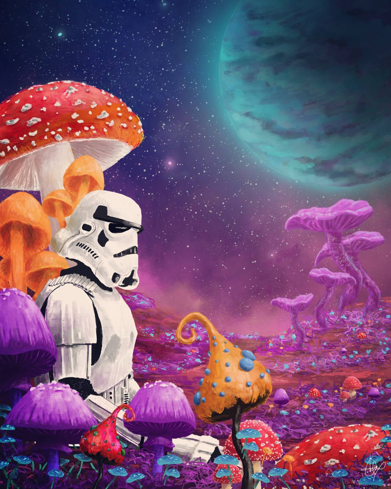 I paint like once a year now lol sorry, but here you go my latest work of a storm trooper on a mushroom planet ^-^ Hope 