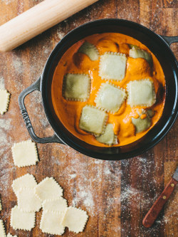 food52:  Perfect little pillows.Broccoli &amp; Sunflower Seed Ravioli with Cashew Vodka Sauce via Oh Lady Cakes