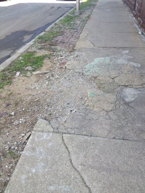 Fullerton Stop: This disintegrating sidewalk can be found near 729 W. Schubert Ave.
Do you have a broken sidewalk near you? Report it to 311 and tweet a picture to us at @redlineproject. We’ll post it here and credit you. (Photo/Emily Clement)