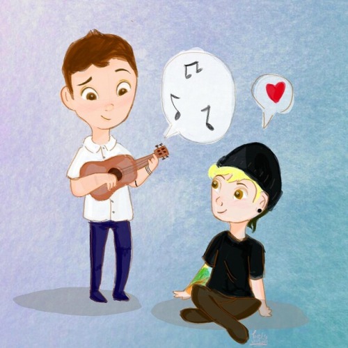lovelyttyler:Joshler stuff, Tyler playing his ukulele for his best friend♡
