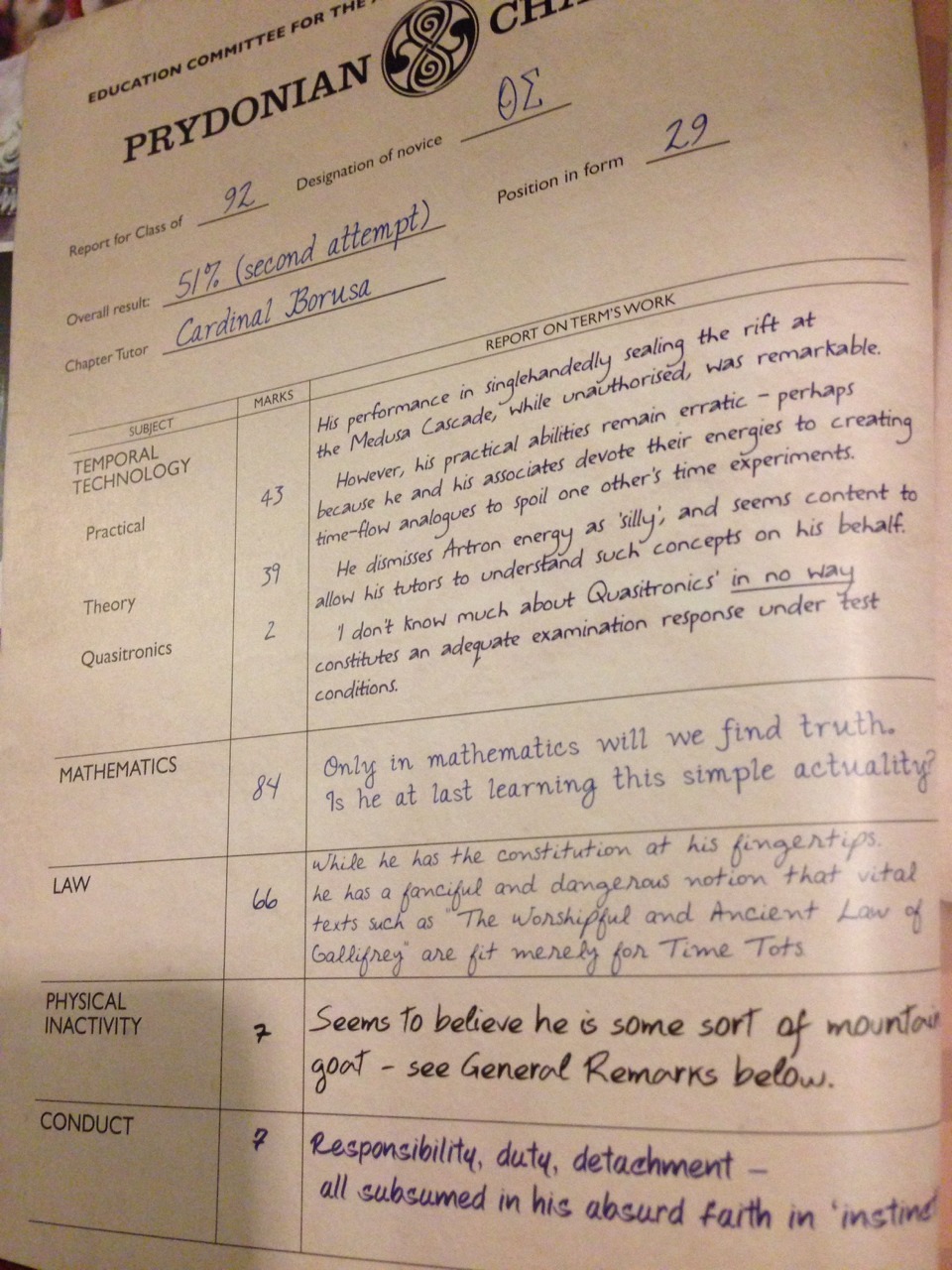 doctor-wholigan:  The Doctor’s report card makes me really very happy 