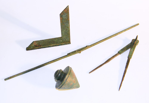 rodonnell-hixenbaugh:Roman Bronze Architectural InstrumentsA set of four ancient Roman bronze archit