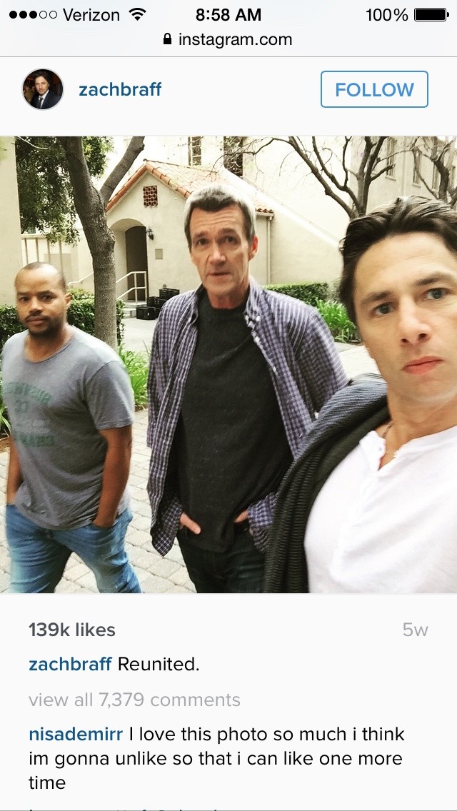 sarcasticnut:  https://instagram.com/p/2XrqB_v_OD/  Zach Braff’s Instagram
