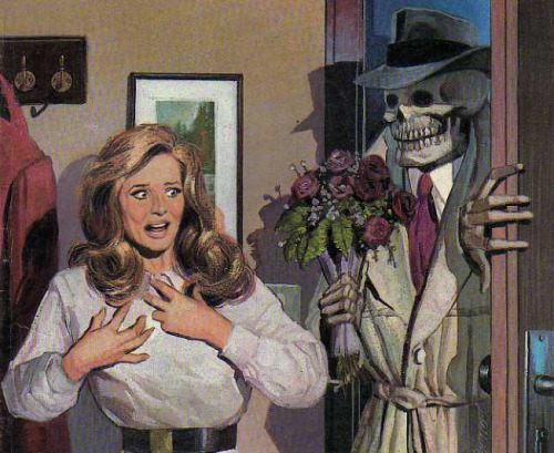starboy8:  richardbemadden:  sweetappletea:   This is for a German horror/pulp magazine but I can’t unsee it as some skeleton detective surprising his wife  @skeletonqueen206  @mousethephoenix 