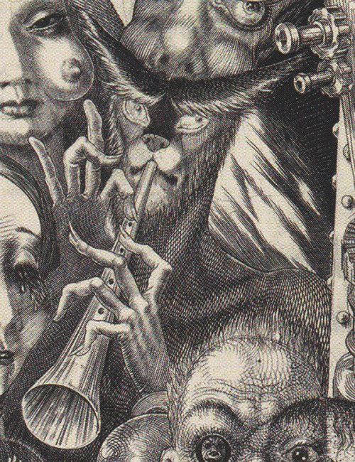 blown-up detail of “Hell,” an etching/copper engraving by Eduard Wiiralt, c1930-32, scanned from thi