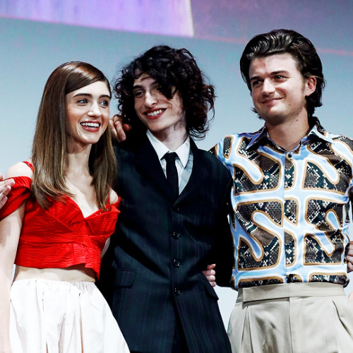 Finn Wolfhard, Natalia Dyer, and Joe Keery at Stranger Night 7.04.19 in Paris, France. 