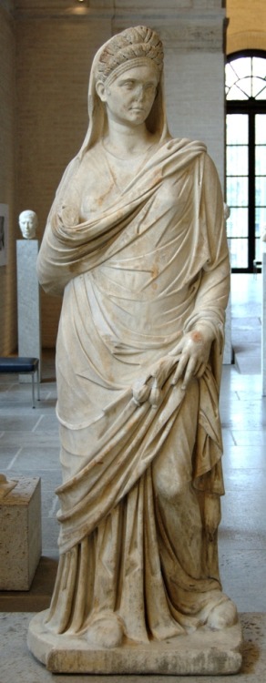 Statue of a Roman woman.  Artist unknown; ca. 100-110 CE (Trajanic period).  Now in the Glyptothek, 