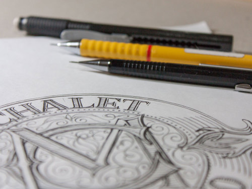 From sketch to scan to final vectorization.Chalet Monticello logo by Jackson Alves,&ldquo;I was hire