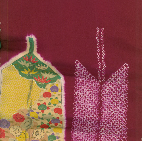 A chirimen silk kimono featuring two types of sometimes overlapping yabane (arrow feather) motifs, o