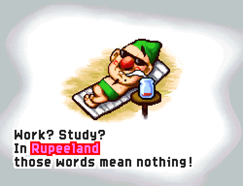 obscurevideogames:  “Work? Study?” - Freshly Picked: Tingle’s Rosy Rupeeland (Nintendo - DS - 2007)  