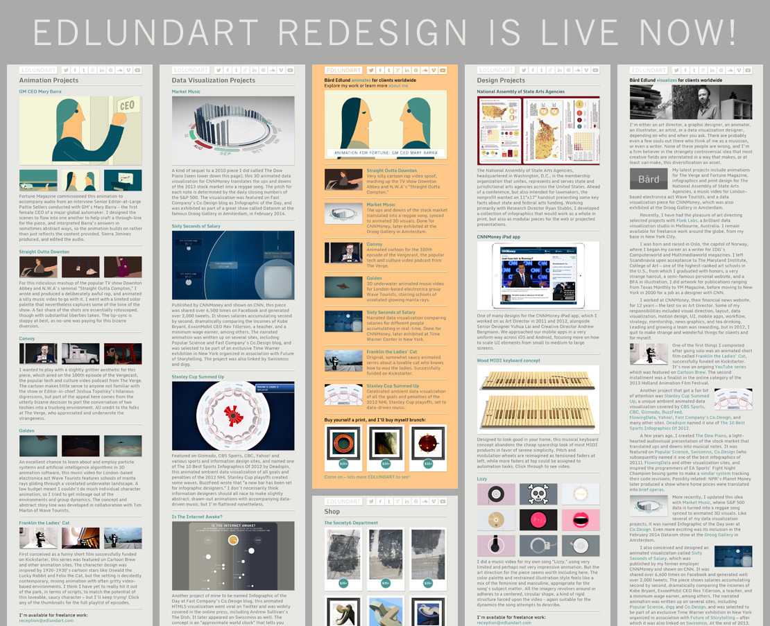 The first redesign of edlundart.com since 2010 has launched! If it’s not better than your site, it’s most likely bigger! I aimed for stupidly simple, stupidly huge, and made it mobile friendly in the least responsive (ie complex) way imaginable....