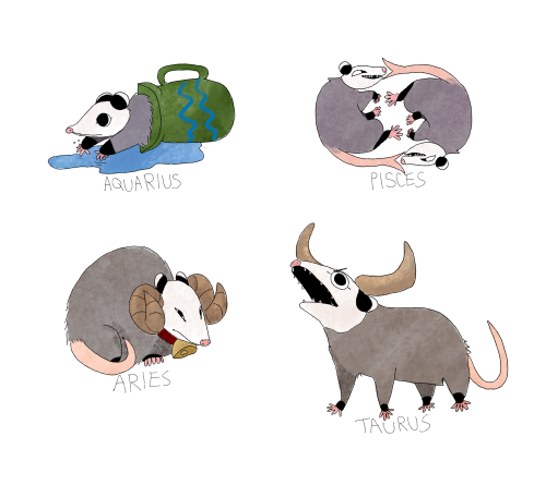 cinnabees:Astrological zodiac opossums! Available as stickers on Redbubble!@little-brisk