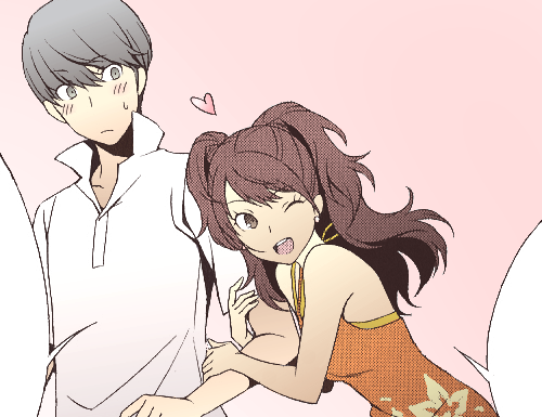 yosukesheadphones:  Rise making Souji blush (*´∀`*) 