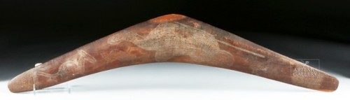 Aboriginal etched boomerang, 20th century.from Artemis Gallery