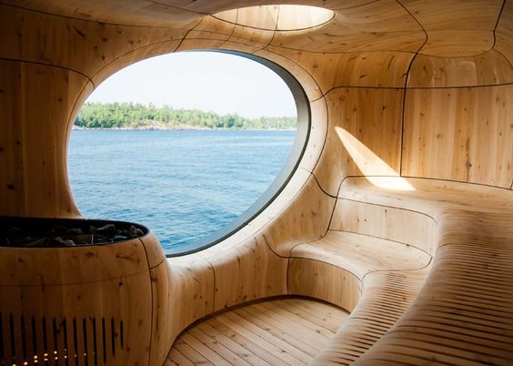 fizzgig74: sixpenceee: Behind the burnt-timber exterior of this sauna by Canadian