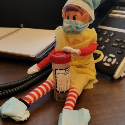 Day im3 of my sick and twisted coworkers. Elf on isolation #elfontheshelf #elfnurse #nurse #nursing 