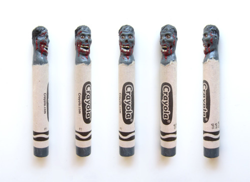 hqtran:  The Walking Dead zombie carved crayon made completely with crayon wax. There are more crayons on my Tumblr, follow me on Facebook and check out my shop.