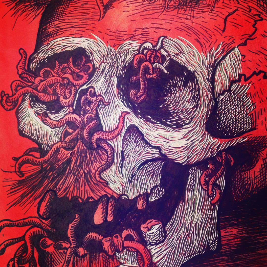 SKULL #printmaking #skull #study #dix #war #grabados #linocut #chicago #printmakers #woodcuts #bp #bandolero #calavera #printmakingprocess #carlosbarberena (at Chicago, Illinois)