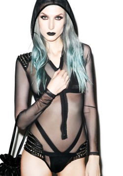 okwowcool:  studded sheer bodysuit