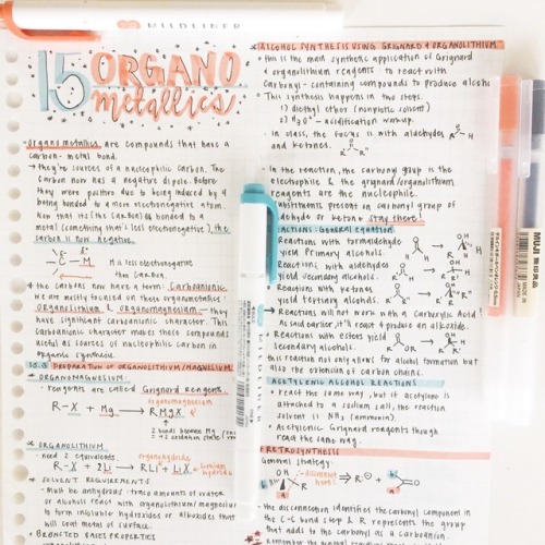 Organic chem notes! Blue and orange theme inspired by the orange trees growing all around my campus 