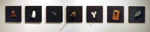 CORNUCOPIA Sightbytes Installation (seven elements)from left: Hoop Driver, Bardiglio Pouch, Bronze S