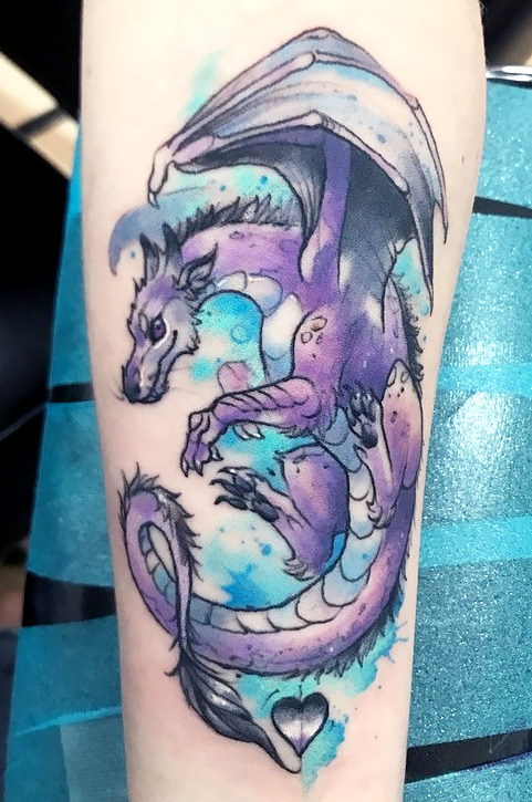 Asexual pride dragon I designed and tattooed yesterday &lt;3 !  