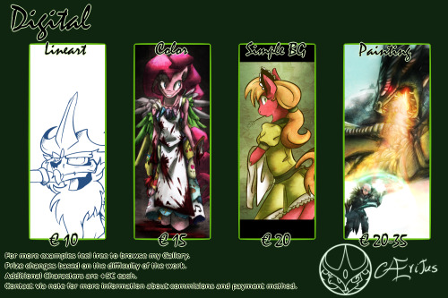 aeritus:  AERITUS - COMMISSIONS What I can do: I can draw OC - Canon - Animals - Anthro - Ponies - Anthro-ponies - Fantasy - Erotic - Creepy and Gore. What I will NOT do: Humans (I can try, but I’m not really good at them, really) - Mecha - Some fetish