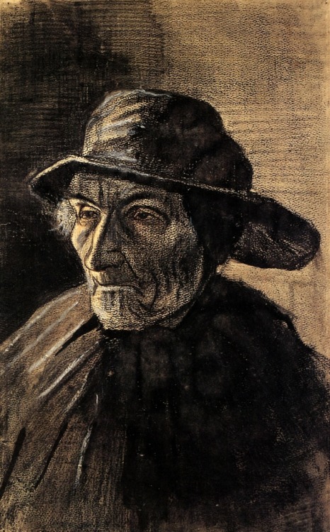 artist-vangogh:  Head of a Fisherman with a Sou'wester, 1883, Vincent van GoghMedium: pencil, wash, ink, watercolor on paper  It is gruesome in its realism