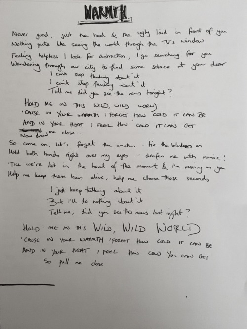 3astille:Wild World Lyrics + Note In Dan’s Handwriting 