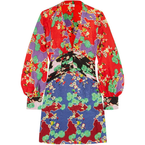 RIXO London Alanna printed silk-jacquard mini dress ❤ liked on Polyvore (see more silk kimonos)