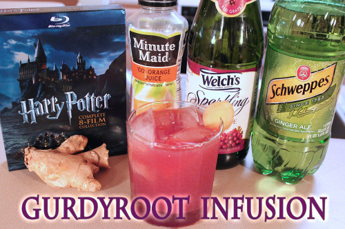 Gurdyroot Infusion (Harry Potter mocktail) Ingredients:2 oz Orange Juice3 oz Sparkling Red Grape Jui