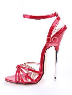 womenshoesdaily:Sandales à talons aigus sexy rouges brillantes rubans aux chevilles - Milanoo.com