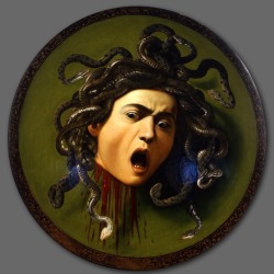 artist-caravaggio:  Medusa via CaravaggioSize: 55x60 cmMedium: oil, canvas