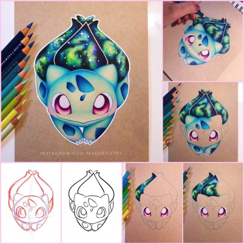 Here is a Bulbasaur progress from sketch to finish. SOCIAL MEDIAS: ‣ instagram.com/maeartistry ‣ fac