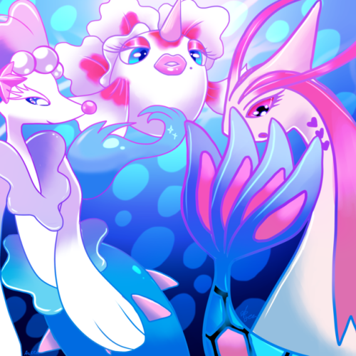 prince-primarina: ~You Can’t Swim With Us~ Had to draw my 3 all time fave mons I guess. The pe