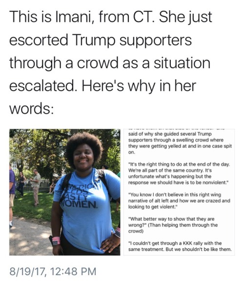 allonsyforever:  BLM organizers and protesters like Imani chose to *put their lives on the line* to ensure that violence did not break out in Boston today. As she so eloquently said, she would not have received the same treatment at a white supremacist