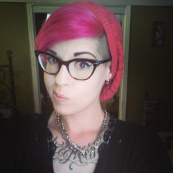 catcadaver:  Blorp. #selfie #girlswithglasses #girlswithtattoos #lezziegram #pinkhair #tattooed #girlswholikegirls #palegirlsclub #undercut #meow