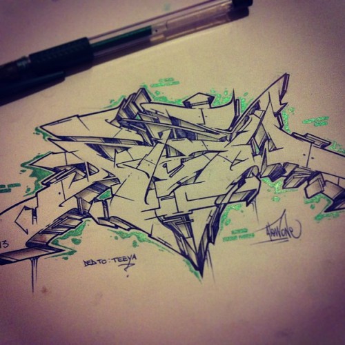 atew-one:  Cool Green by atew one ::USCREW:: for @tyatarantino #graffiti #wildstyle #hiphop #style #sketch #underground #solution #atewone 