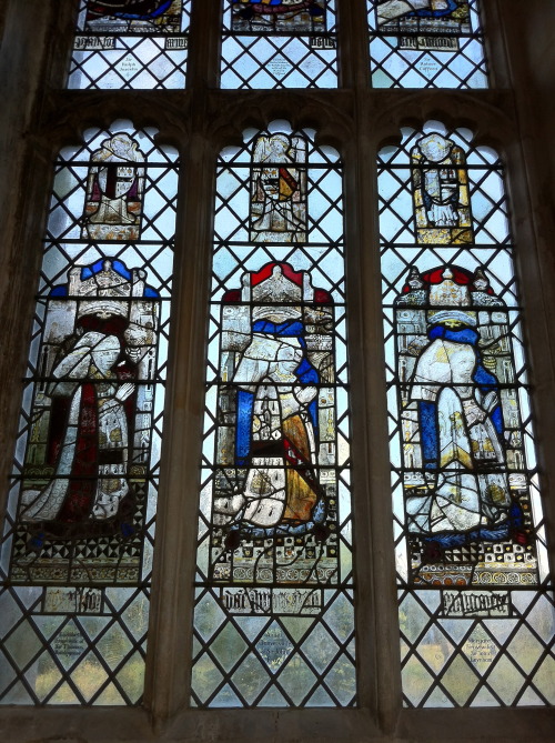 Lords and Ladies at prayer; stained glass in Holy Trinity Church, Long Melford, attributed to the No