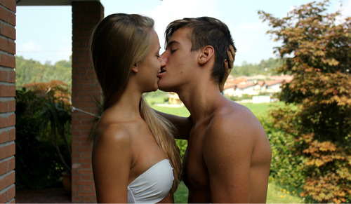Cute teen couple first time