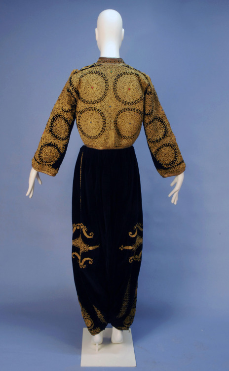 ephemeral-elegance: Braid Trimmed Velvet Ottoman Bride’s Costume (bolero and trousers), ca. 19