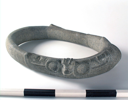 Taíno stone yoke, used as a ball-game accessory (Puerto Rico, 1200– 1500 AD).Techniques used: pecked