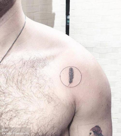 By MJ, done in Brooklyn. http://ttoo.co/p/35979 circle;facebook;feather;geometric shape;minimalist;mj;native american;shoulder;small;twitter