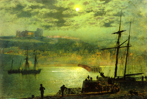 artist-grimshaw:Whitby from Scotch Head, 1879, John Atkinson GrimshawMedium: oil,panel