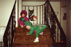 zoomerbro:  My cousin and I looking rad in our Barney and Baby Bop costumes for a 90’s Halloween submitted by http://-myprerogative.tumblr.com/ 