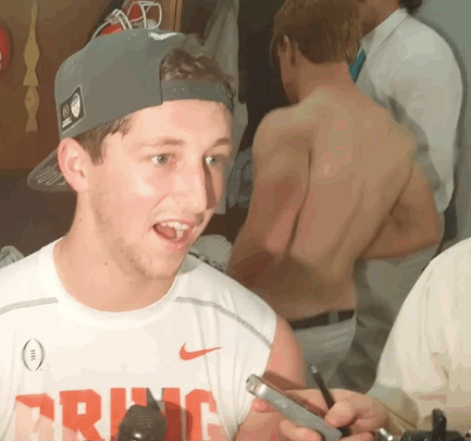 notdbd: In the Clemson football locker room after the Dec 2015 Orange Bowl, the undressed players include Ryan Norton, David Estes and Kyle Cote. 