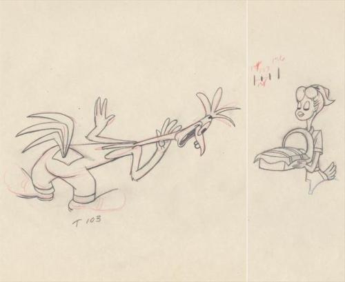 Production art for the 1946 Tex Avery cartoon, The Hick Chick.