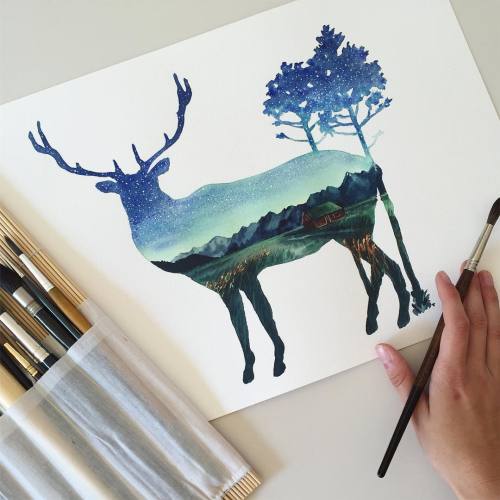 wnq-writers:Surreal Illustrations Fill Wildlife Silhouettes by Jessica JanikAspiring artist and illu