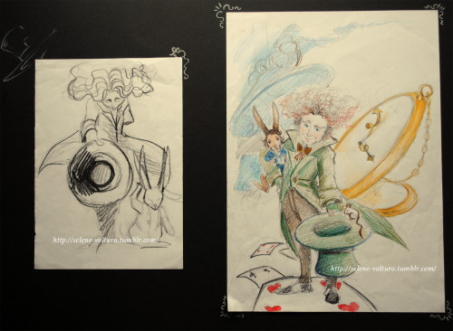 cnygma:selene-volturo:Sketches of my “Alice in Wonderland” school project (mad hatter)@selene-voltur