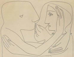 thatsbutterbaby: Françoise Gilot (b. 1921) - Les amants, 1948.  Graphite on paper, 19 7/8 x 25 7/8 in. (50. x 65.5 cm.)